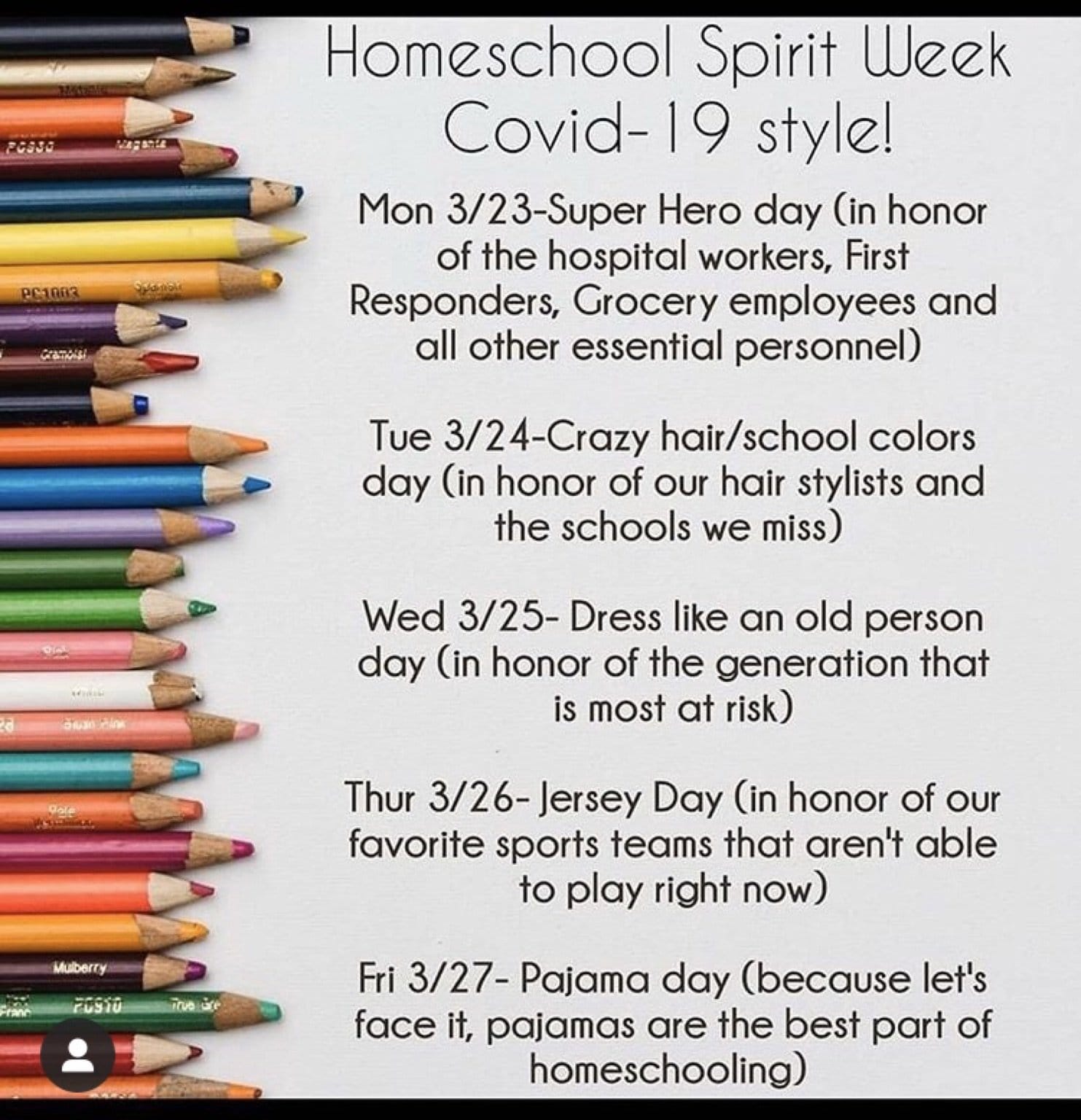 First Week Post March Break, Schools Remain Closed: But Here is Homeschool Spirit Week!