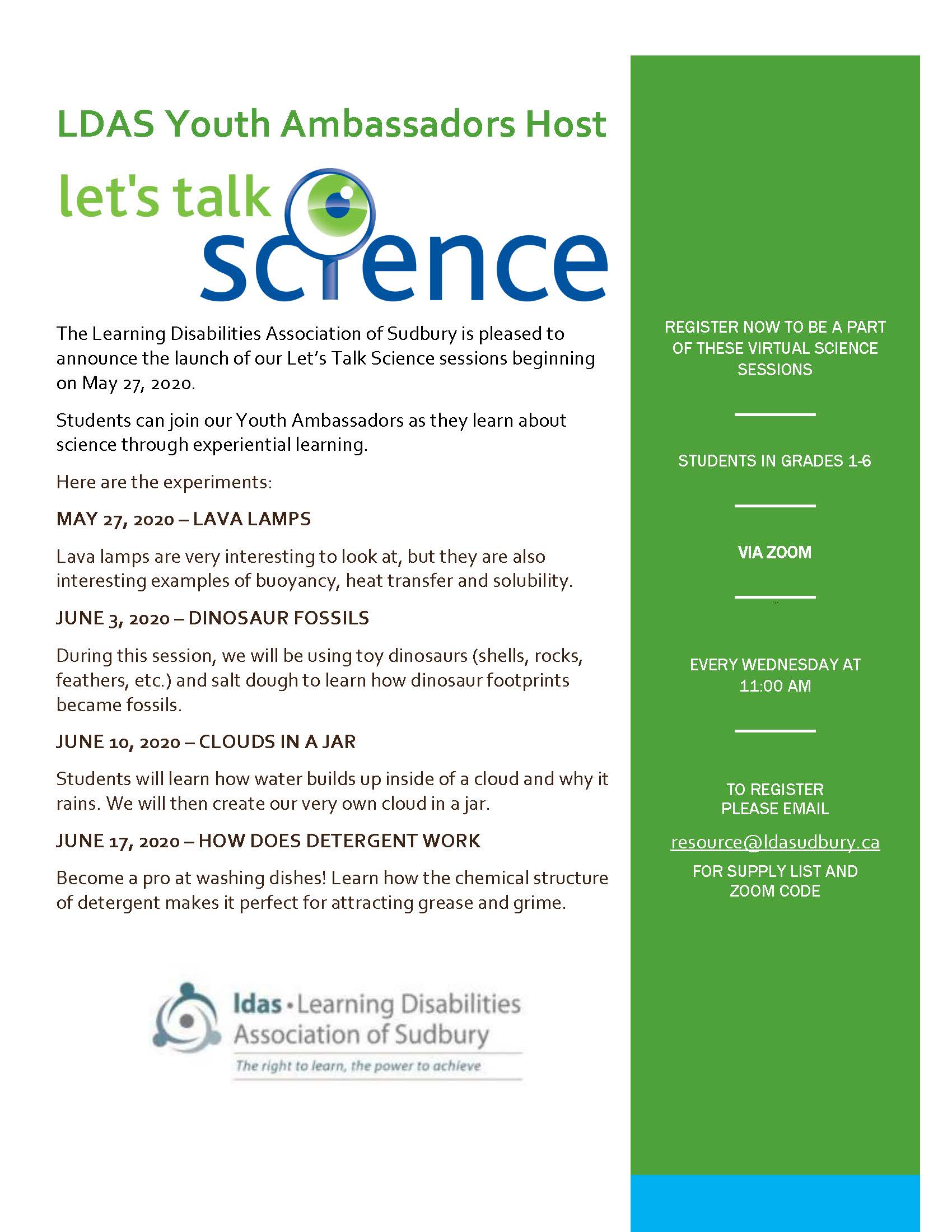 Let’s Talk Science!!! Experiential Learning Brought To You by the  Learning Disabilities Association of Sudbury (LDAS)